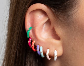 Enamel huggie hoop earrings, Multicolor Tiny hoops, Dainty hoops, Enamel earrings, Huggies, Cz hoops, Rainbow hoops, Cz earrings, Tiny hoops