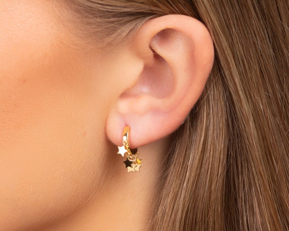 Gold Glitter Star Hoop Earrings - EAR4065GD