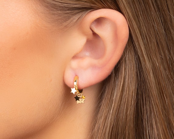 Gold Glitter Star Hoop Earrings - EAR4065GD