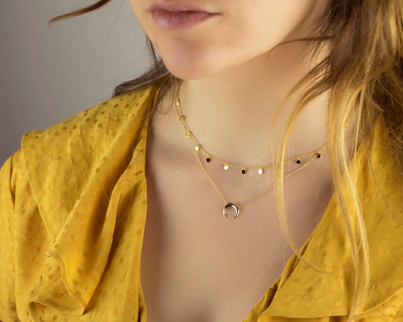 Moon necklace, Crescent moon necklace, Horn necklace, Tiny moon necklace, Dainty moon necklace, Gold moon necklace, Moon silver necklace image 9