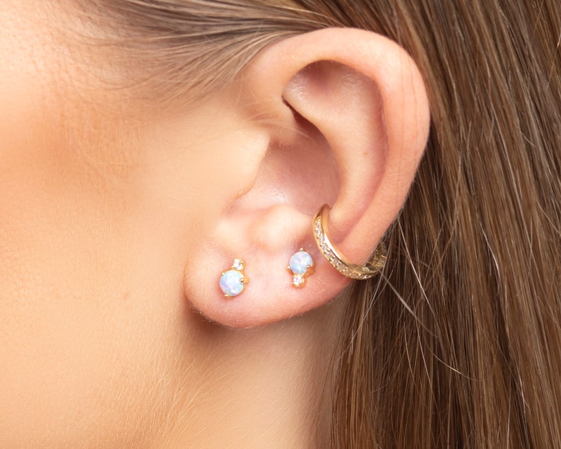Opal earrings, Stud earrings, Dainty stud earrings, Minimalist earrings, Cz Opal earrings, Tiny studs, Minimalist jewelry, Dainty studs image 5