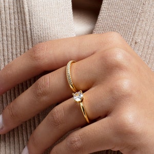 Dainty cz ring 18k gold plated 925 sterling silver, Minimalist band ring, Cz pave minimalist ring image 9