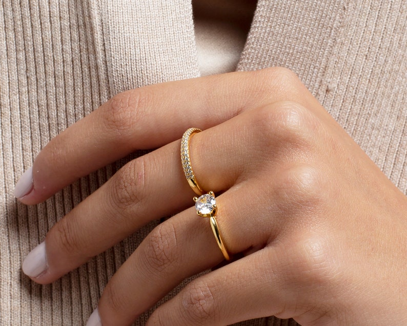 Dainty cz ring 18k gold plated 925 sterling silver, Minimalist band ring, Cz pave minimalist ring image 9