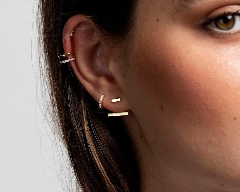 Minimalist Dainty Double Band CZ Ear Cuff Earrings Etsy