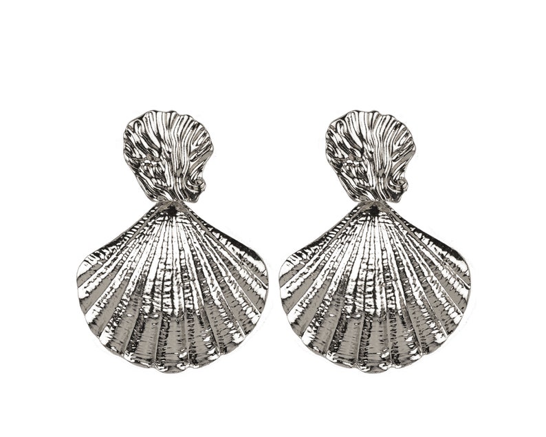 Golden shell earrings, Statement earrings, Fashion earrings, Statement jewelry, Silver-plating earrings, Shell jewelry image 5