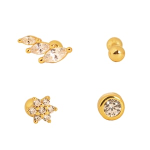 Ohrring Set für Mehrere Piercings mit Cz Gold 18k 925 Sterling Silber | Zierliche Knorpelohrringe | Minimalistisches Ohrstecker Set 4 Stk