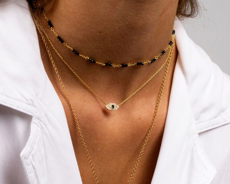 Evil eye necklace, Eye sapphire necklace, Eye charm necklace, Dainty necklace, Minimalist necklace, Delicate necklace, Gold necklace 