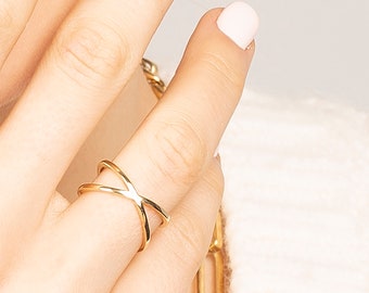 Criss cross ring, X ring, Double ring, Dainty ring, Cross gold ring, Silver cross ring, X gold ring, Thin gold ring, Stackable ring