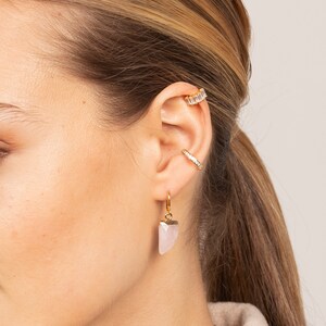 Dainty baguette cubic zirconia ear cuff earring, Baguette cz ear cuff gold, Rose gold ear cuff image 6