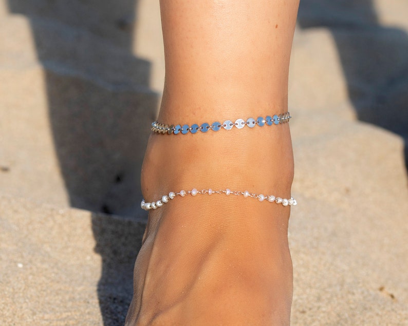 Freshwater pearl anklet, Gold pearl ankle bracelet, Gold Anklet Bracelet, Anklet Bracelet, Anklet, Silver anklet, Summer jewelry image 4