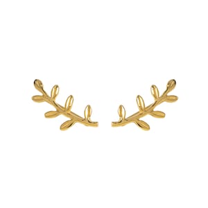 Gold Leaves Ear Climber 925 Sterling silver Leaf ear crawler earrings Olive branch earrings Minimalist leaf earrings Gold