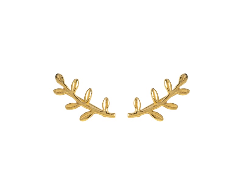 Gold Leaves Ear Climber 925 Sterling silver Leaf ear crawler earrings Olive branch earrings Minimalist leaf earrings Gold