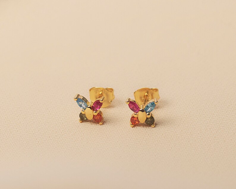 Tiny Multicolor Marquise Cz Butterfly Earrings butterfly stud earring Rainbow dainty earrings minimalist earrings tiny stud earrings image 4