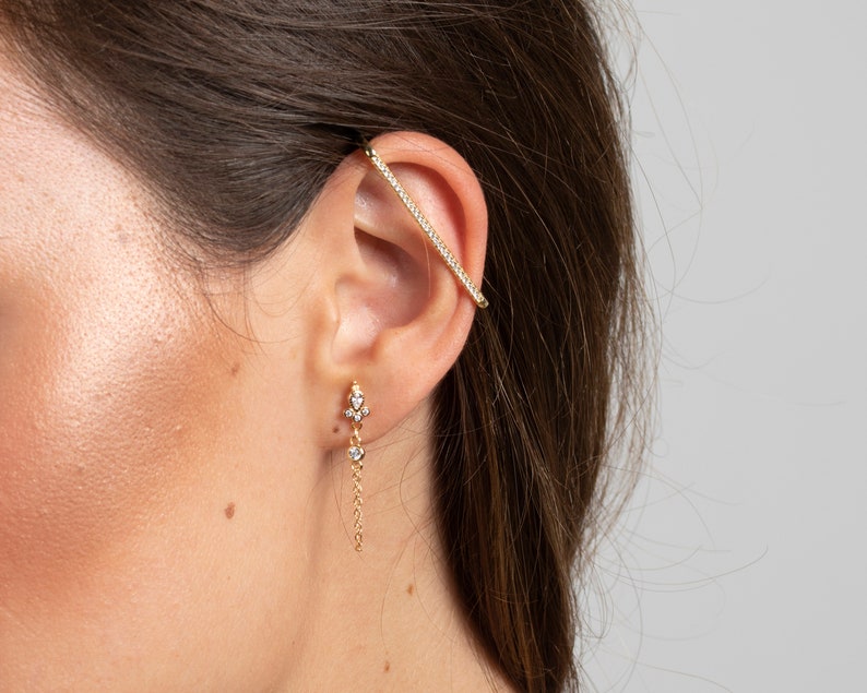 Chain earrings, Cz earrings, Gold earrings, Minimalist earrings, Dainty earrings, Dangle chain earring, Silver earring, Silver chain earring image 7