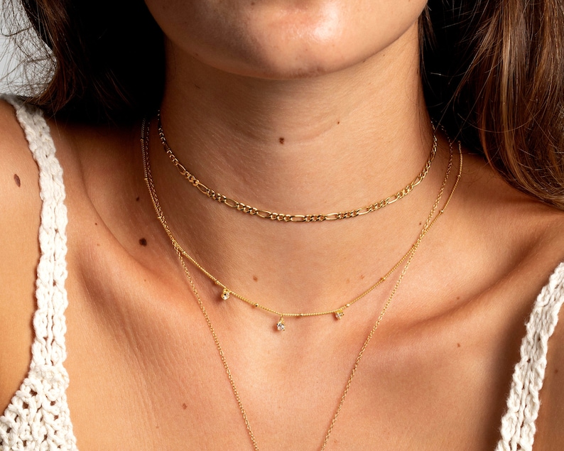 3mm gold chain choker, Choker necklace, Minimalist necklace, Figaro choker, Dainty choker, Choker necklace, Delicate choker, Thin choker image 1