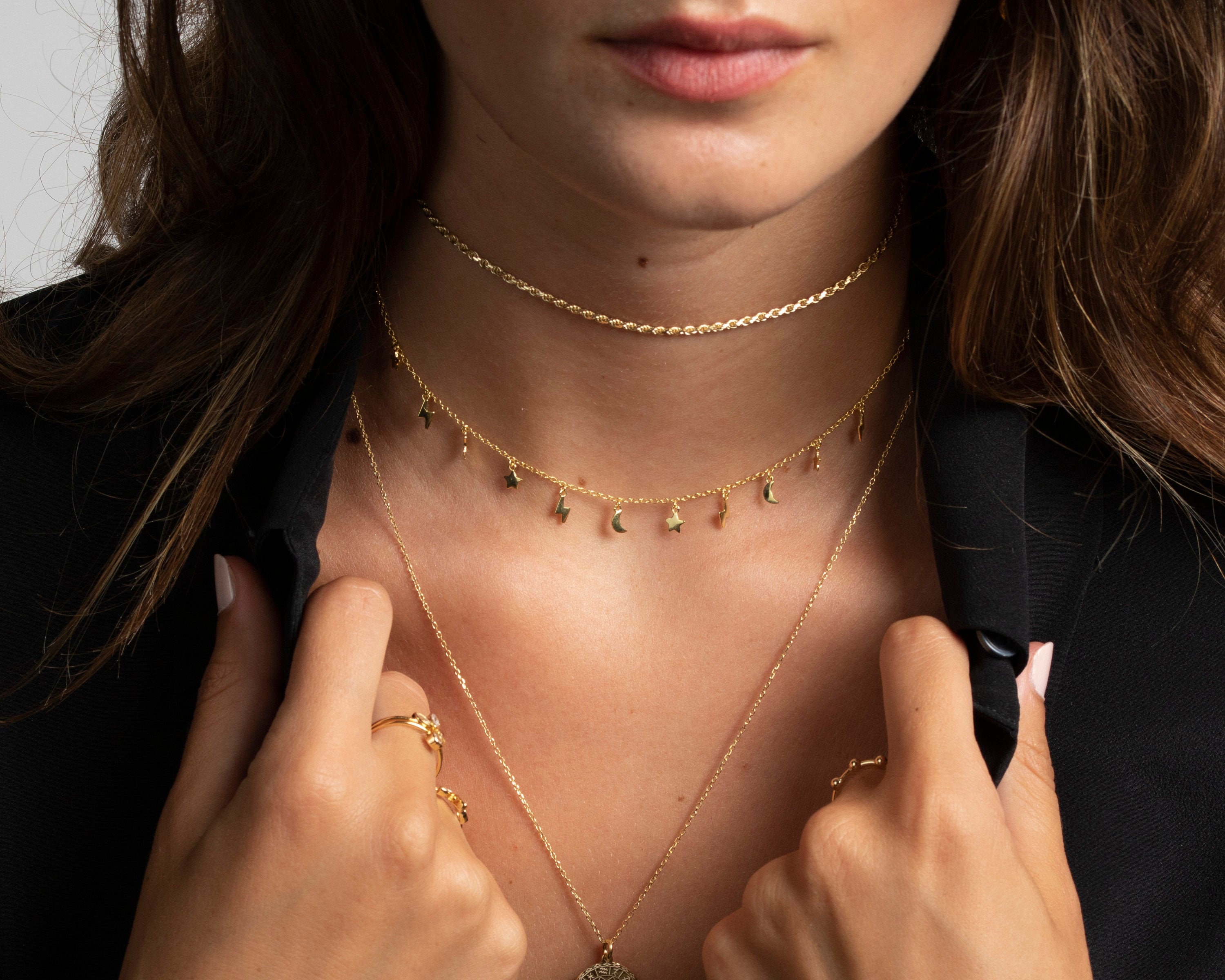 Charm Women Gold Chain Bid Statement Star Moon Pendants Choker Necklace Jewelry Charm Women Gold Chain Bid Statement Star Moon Pendants Choker Necklace Jewelry