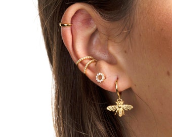 Gold bee hoop best sale earrings