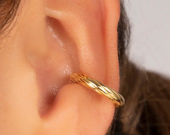 Chunky Twisted Conch Ear Cuff Earrings, Twist Gold Ear Cuff, Twisted Silver Ear Cuff 925 Sterling Silver