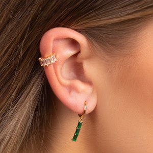 Dainty baguette cubic zirconia ear cuff earring, Baguette cz ear cuff gold, Rose gold ear cuff image 10