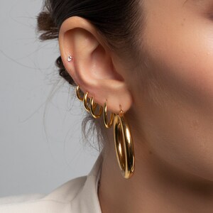 Chunky hoop earrings, 40mm hoop earrings, Large hoops, Gold hoops 18k gold plated stainless steel. image 7