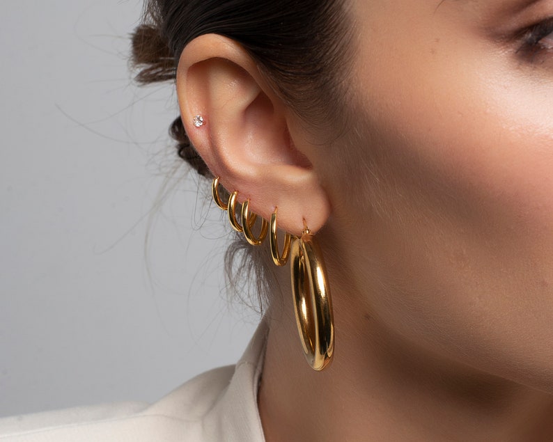 Chunky hoop earrings, 40mm hoop earrings, Large hoops, Gold hoops 18k gold plated stainless steel. image 7