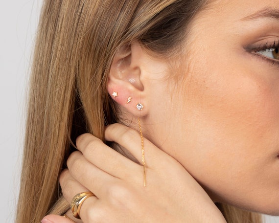 Orecchini A Bottone In Argento Sterling 925 Con Fulmini E Micro Pavé Di Zirconi Cubici Per Donna / Orecchini Piccoli E Delicati / Regali Per Lei / - Italia - Foto 2