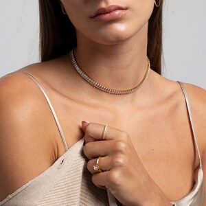 Baguette Cz Tennis Choker Necklace Gold Tennis necklace 18k Gold plated Stainless Steel image 5