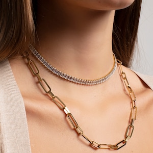 Baguette Cz Tennis Choker Necklace Gold Tennis necklace 18k Gold plated Stainless Steel image 3