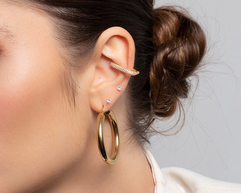 Chunky hoop earrings, 40mm hoop earrings, Large hoops, Gold hoops 18k gold plated stainless steel. image 4