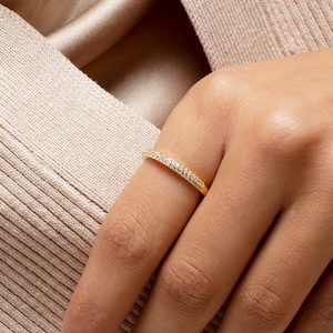 Dainty cz ring 18k gold plated 925 sterling silver, Minimalist band ring, Cz pave minimalist ring image 3