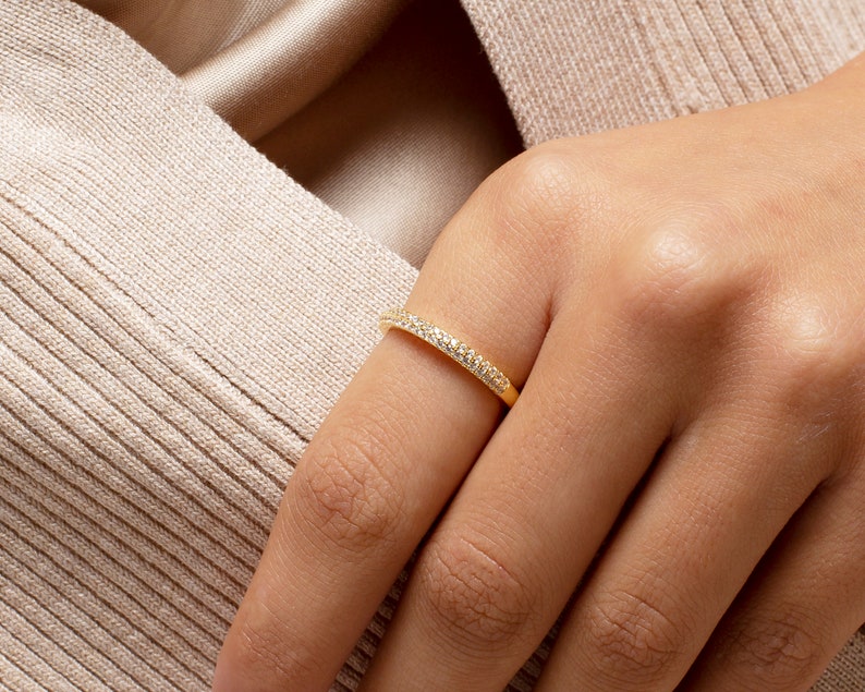 Dainty cz ring 18k gold plated 925 sterling silver, Minimalist band ring, Cz pave minimalist ring image 3
