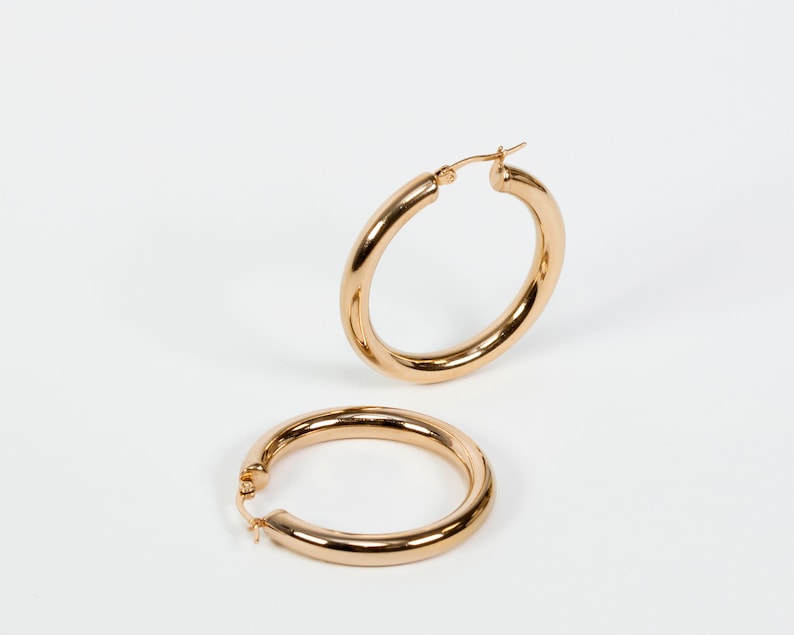 Chunky hoop earrings, 40mm hoop earrings, Large hoops, Gold hoops 18k gold plated stainless steel. image 6