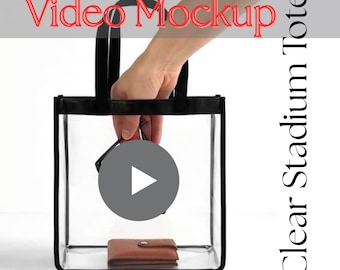 Printify Clear Stadium Tote Mockup Video Canva Template, Transparent Bag Mockup Video Clear Bag Listing Mockup Stadium Approved Tote Listing