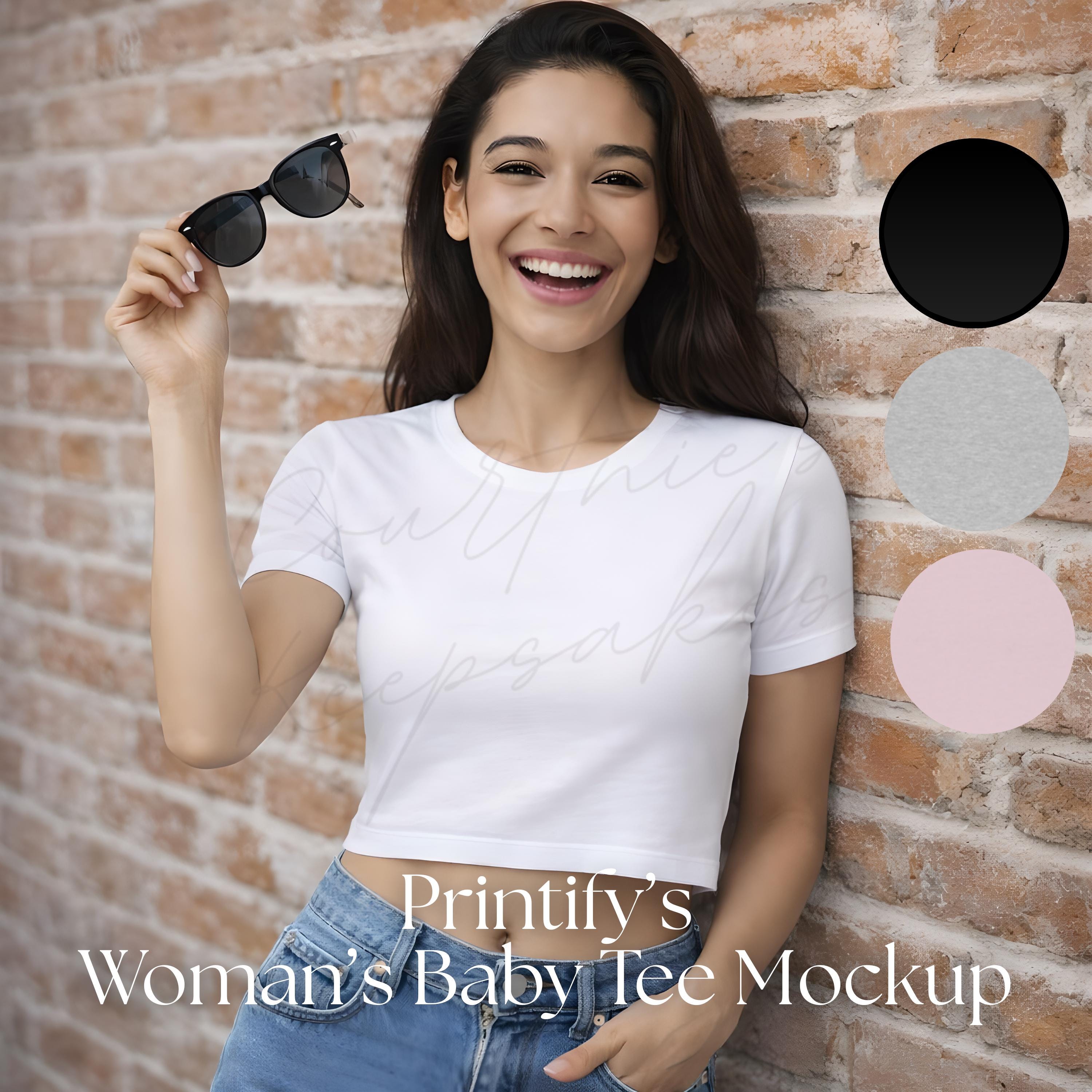 Women's Baby Tee JT1374B Mockup Image, Printify Women's Baby Tee