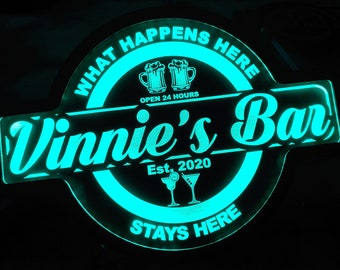 Custom LED Bar Sign – Color Changing Remote, Personalized Bar Decor
