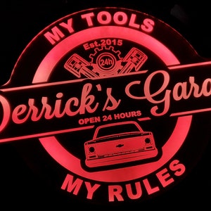 Custom Garage Sign – Color Changing LED Acrylic Wall Decor