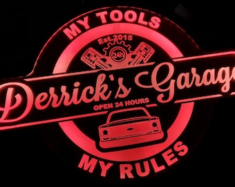 Custom Garage Sign with Cars - Trucks - Tractors - Color Changing Acrylic Wall Led Night Light Neon Like  4 Sizes Free Shipping