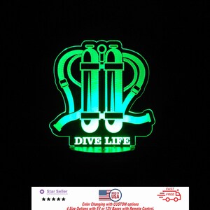 Scuba Dive Life Sign LED Light Personalized Led Night Light, Custom Neon sign, Led Night Light  Light Sign 4 Sizes Free Shipping Made in USA