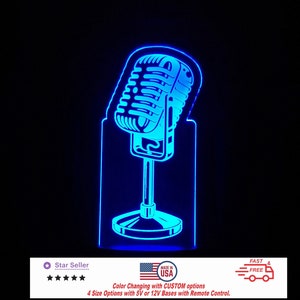 Recording Vintage Microphone Personalized LED Night Light - Neon sign, Room Decor, Stream, Music Studio 4 sizes Free Shipping Made in USA