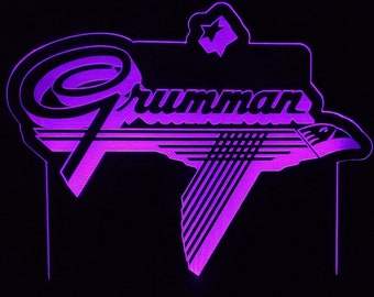 Vintage Grumman logo LED light lamp/sign - Neon-like - Free shipping - Made in USA.