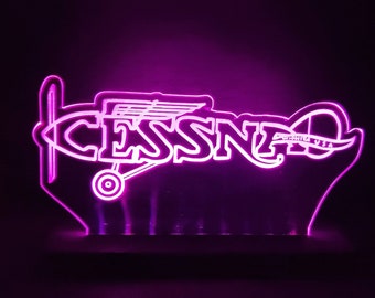 Vintage Cessna logo LED light lamp/sign - Neon-like - Free shipping - Made in USA.