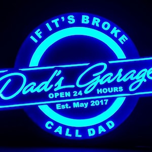 Custom Dad's Garage LED Sign, Color Changing Acrylic Night Light