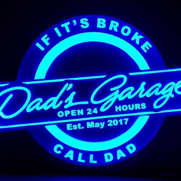 Custom Dad's Garage LED Sign, Color Changing Acrylic Night Light