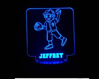 Custom Boy Baseball Sign Personalized LED Night Light - Neon sign, Custom Sport SIgn - Sports Bedroom - 4 Sizes Free Shipping Made in USA