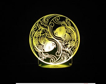 Fish Yin and Yang sign LED  Night Light, Yin Yang Sign Sign Fish Light-  4 Sizes Free Shipping Made in USA