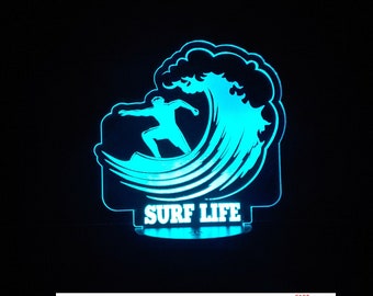 Surfer Sign  LED Light Personalized Led Night Light, Custom Neon sign, Led Night Light  Light Sign 4 Sizes Free Shipping Made in USA