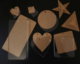 Set of 25 Blank 1/8 or 3mm Cast Clear Acrylic Round Square Rectangle Triangle Heart Star Custom Shape Tags DIY Craft