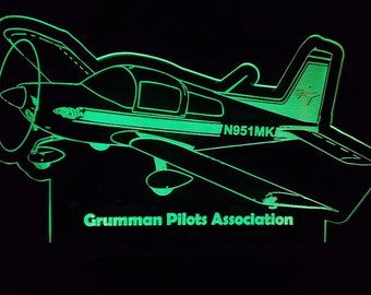 Grumman AA5 LED light lamp/sign with customizable tail number and business name - Neon-like - Free shipping - Made in USA.