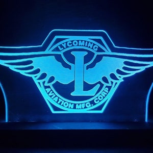 Vintage Lycoming logo LED light lamp/sign - Neon-like - Free shipping - Made in USA.