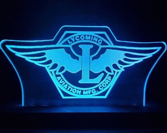 Vintage Lycoming logo LED light lamp/sign - Neon-like - Free shipping - Made in USA.